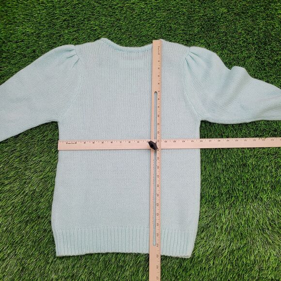 Vintage Flower Sweater Womens XS 16x25 Blue-Green - Picture 5 of 12